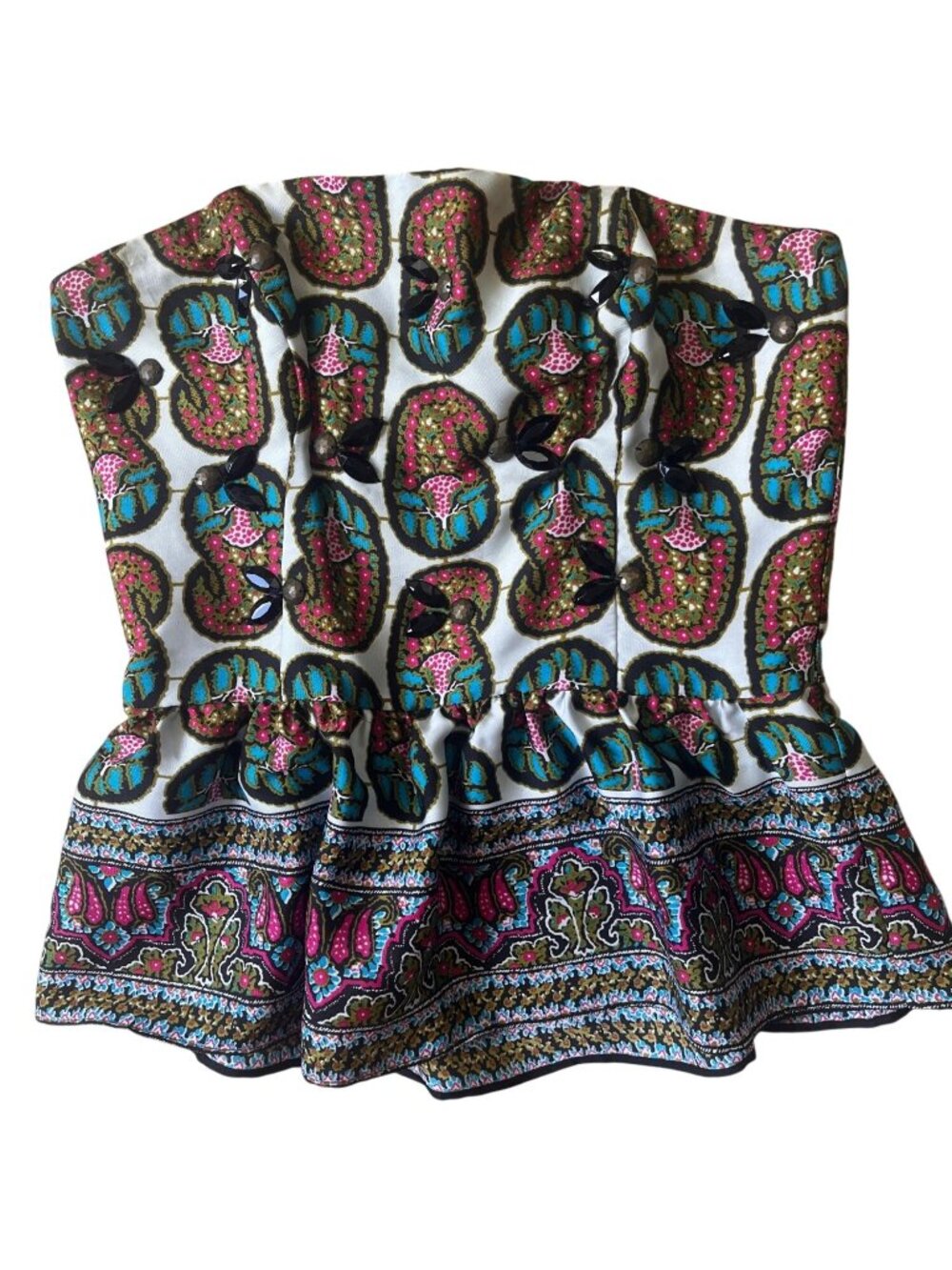 Rachel Roy Y2K McBling Corset Peplum Top Womens 10 Paisley Beaded Boho-Chic